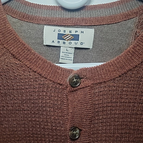 Joseph Abboud Sweater Henley Wool Blend Long Sleeve Rust Orange Large Preppy - Picture 2 of 4